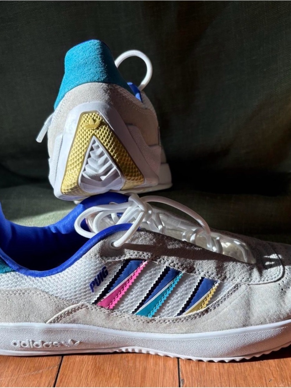 Adidas Puig GZ7666 Men’s 9.5 White Suede Multicolor 3 Stripes Skate Shoes 2021